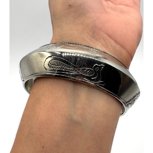 Vintage Engraved Birds Boho Hippie Bracelet Bangle Silver Tone - Picture 6 of 7